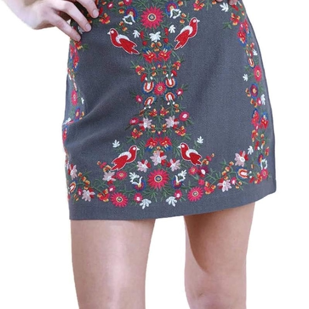 ALTAR'D STATE Linen/Cotton Blend Floral Embroidered Mini Skirt, Boho, Medium